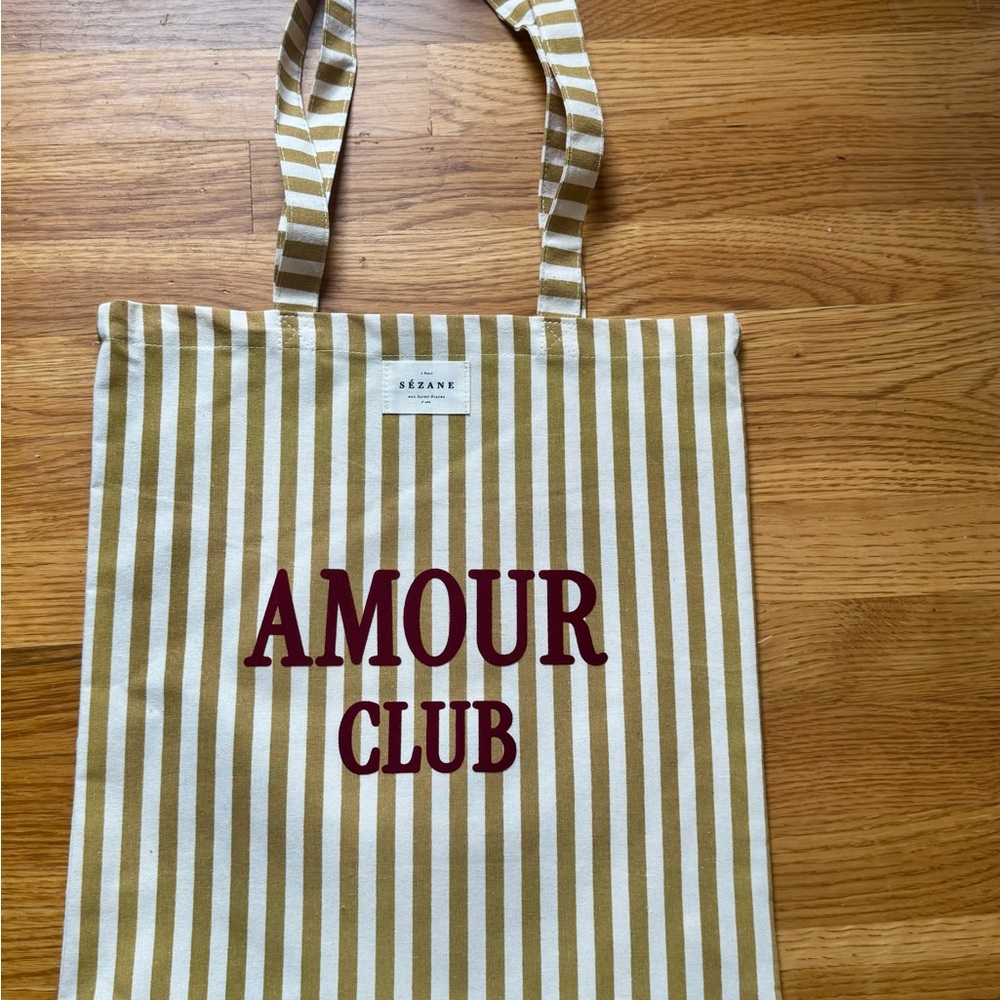 Sezane Striped Tote Bag in Tan and White